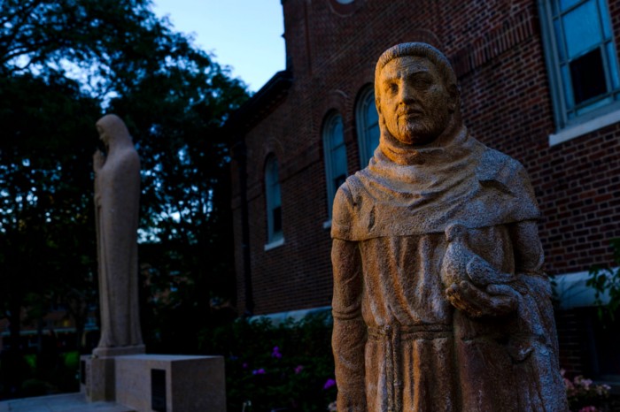 outside the chapel at night