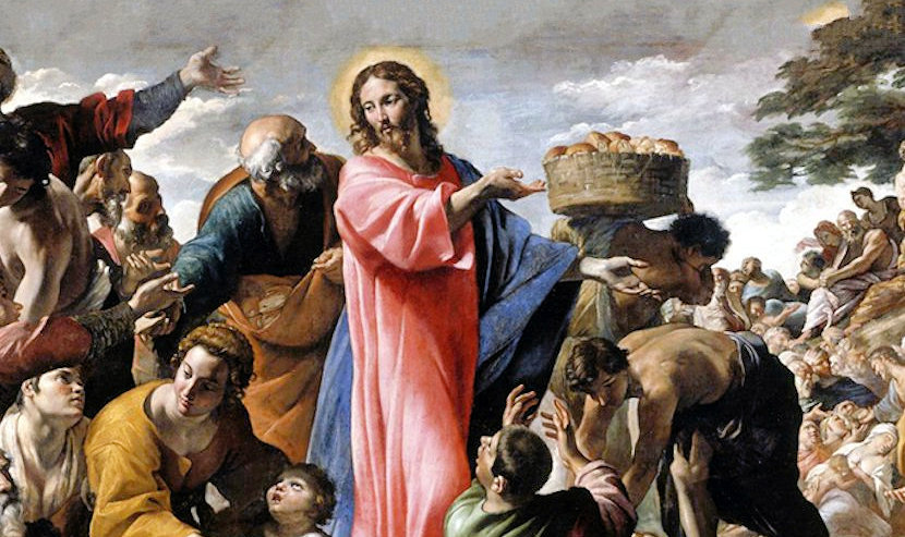 Jesus with loaves, feeding the crowd