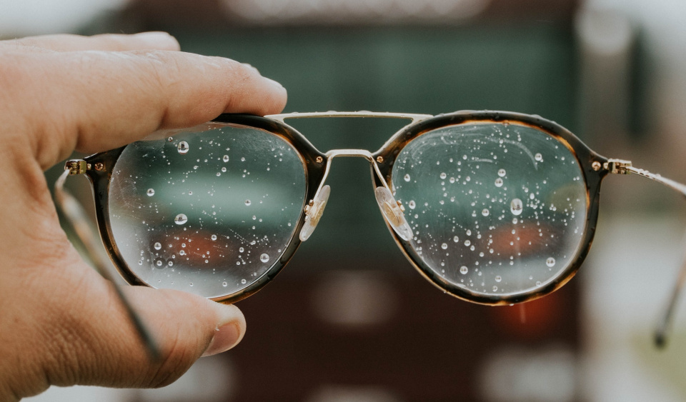 eyeglasses with rain on them
